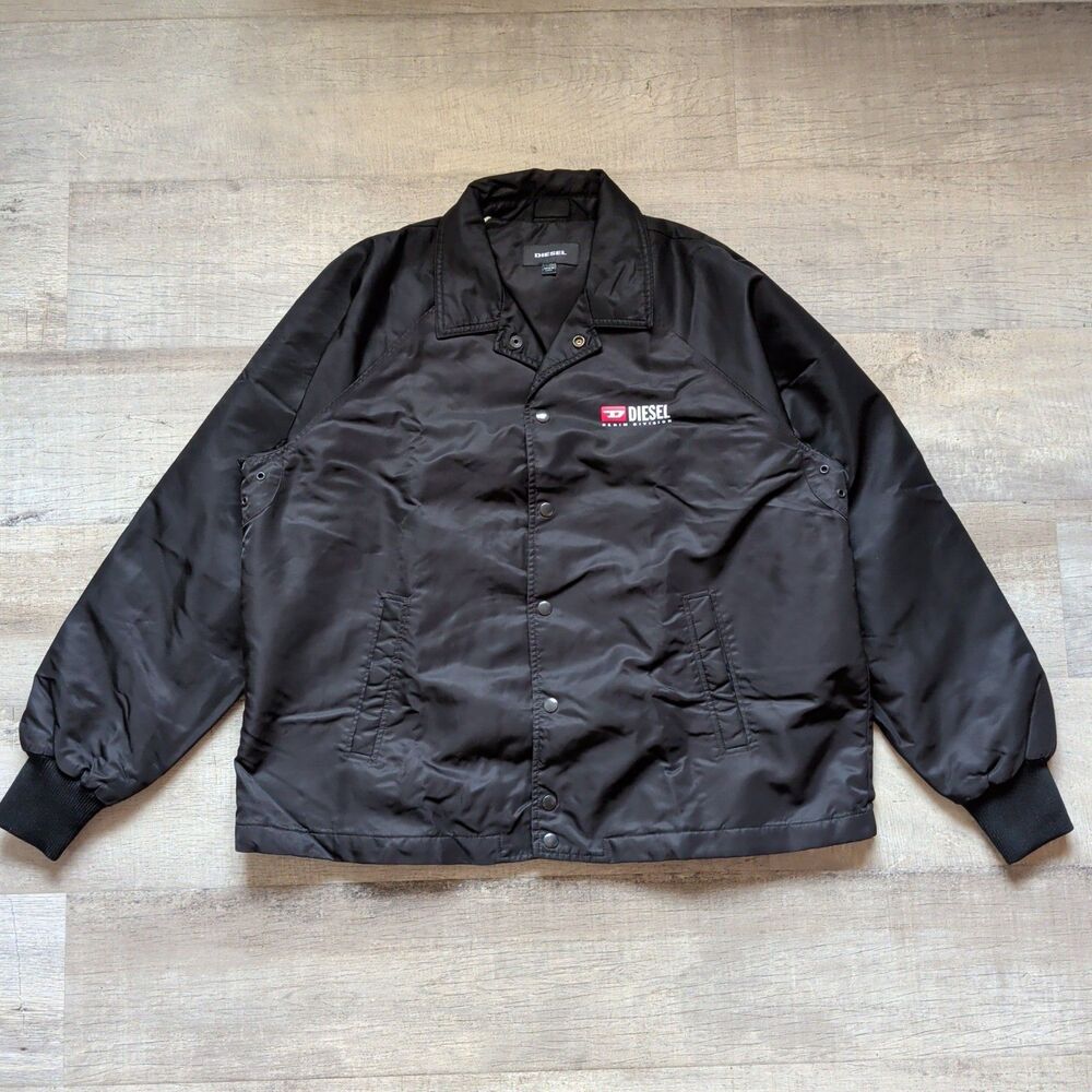 ​Diesel Denim Division Mens Coach Jacket Black Quilted Lined Snap Up Size Large